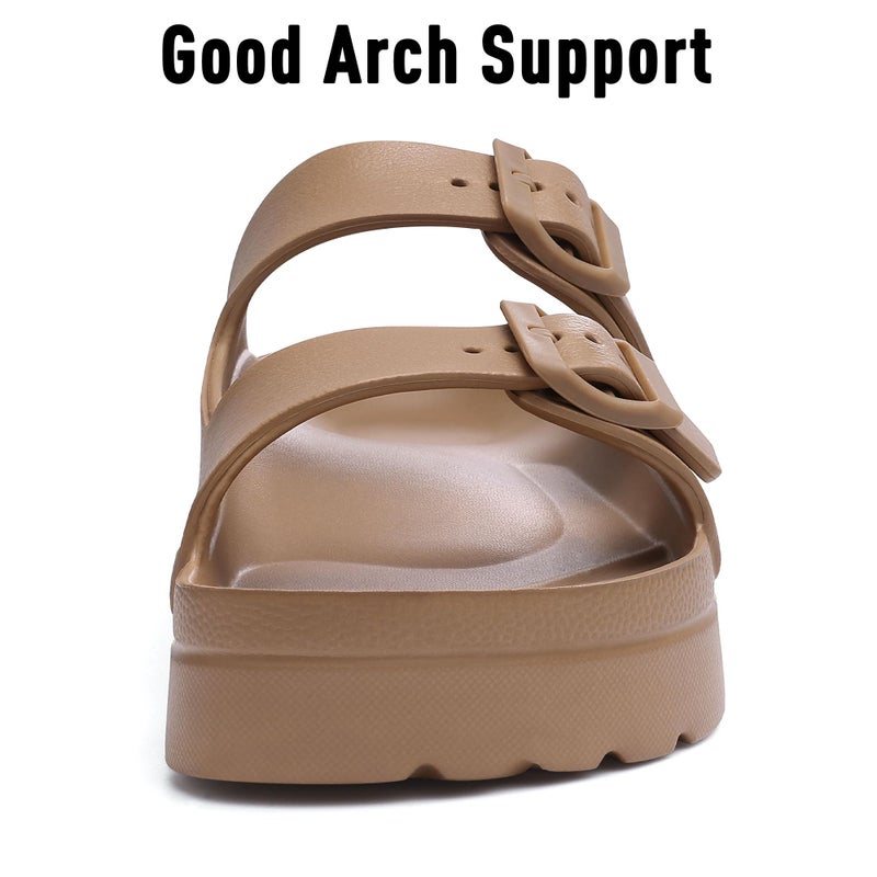 Goosecret Women's Platform Sandals with Arch Support Chunky Lightweight Foam Slip on Slides Comfortable Summer Beach Sandals with Adjustable Buckle Brown, 36(size 6) - Image 5