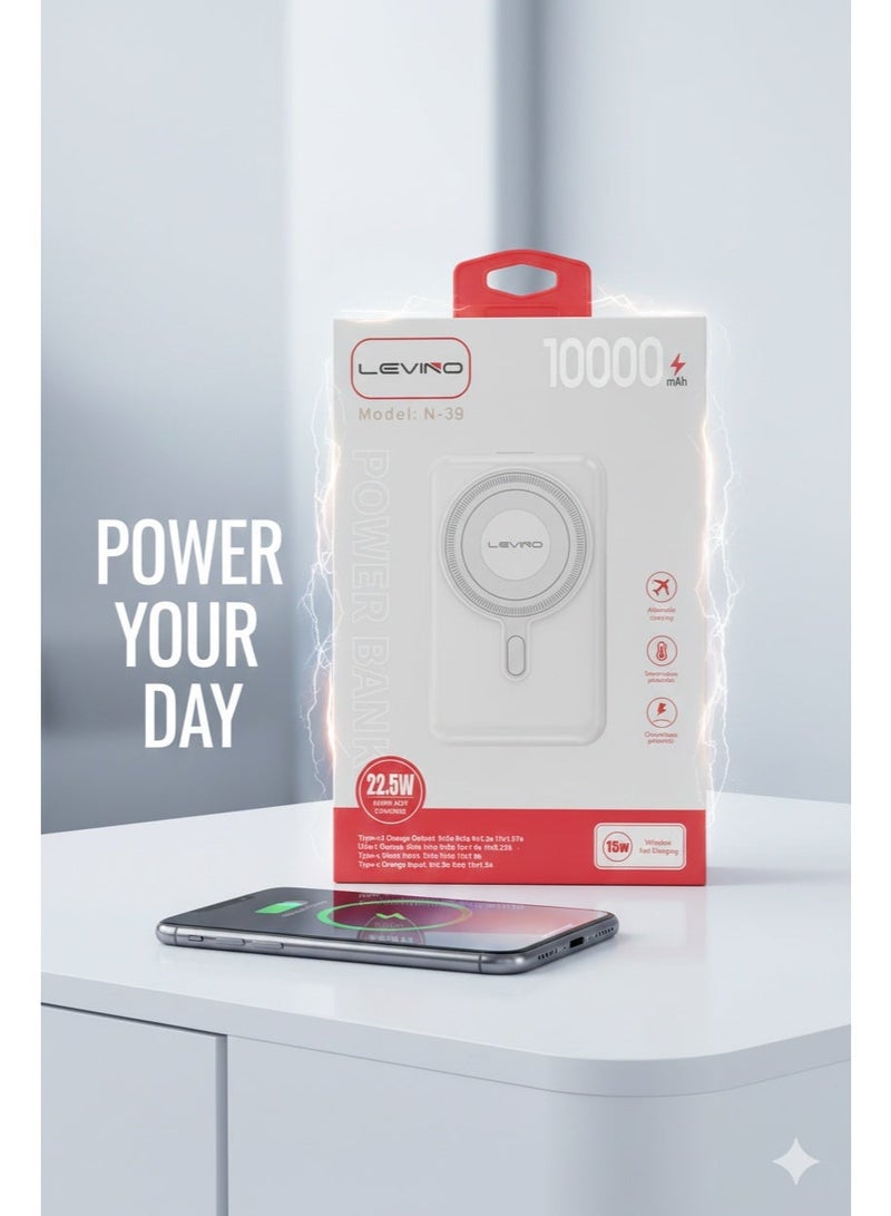 LEVINO N-39 10000mAh Magnetic Wireless Power Bank 22.5W Fast Charging PD18W Type-C Portable - Image 1
