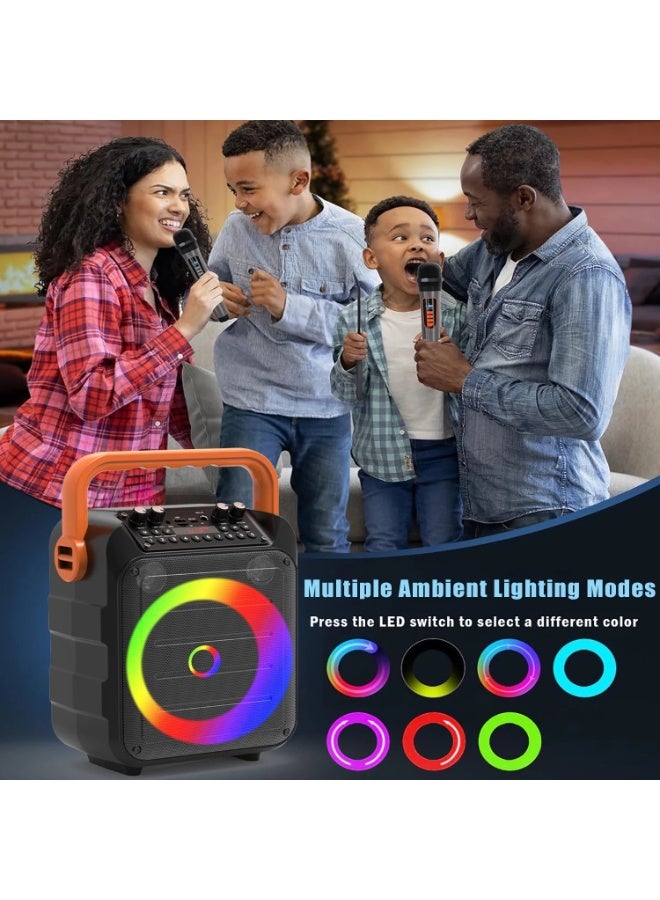 جوبيلين جهاز كاريوكي، مكبر صوت بلوتوث محمول مع ميكروفونين لاسلكيين للبالغين والأطفال مع أضواء RGB، ميكروفون كاريوكي يدعم USB/TF/REC/FM/AUX للاستخدام في الحفلات المنزلية في الهواء الطلق - Image 4