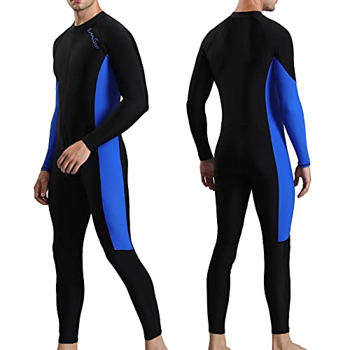 OMGear Thin Wetsuits for Men Dive Skins Full Swimwear Spandex Second Skin Long Sleeve Rash Guard UV Protection Suit for Swimming Kayaking Surfing Snorkeling Bodyboarding(Blue,M) - Image 1
