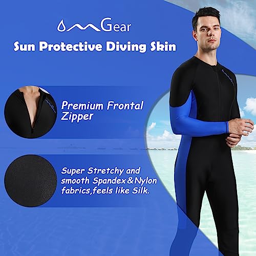 OMGear Thin Wetsuits for Men Dive Skins Full Swimwear Spandex Second Skin Long Sleeve Rash Guard UV Protection Suit for Swimming Kayaking Surfing Snorkeling Bodyboarding(Blue,M) - Image 3