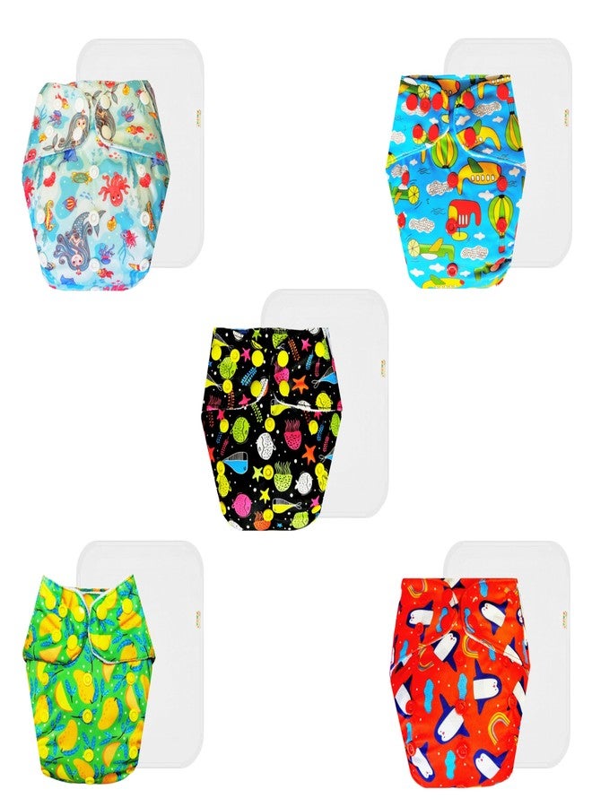 Dumbledo Premium Cloth Diaper with Cotton Insert (Pack of 5) | Dry Feel and Comfortable | Reusable & Washable | Adjustable Snaps | All-Day Wear | 3 Months - 3 Years | Unisex Baby - Image 1