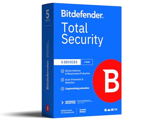 Bitdefender Total Security 2025 – Complete Antivirus and Internet Security Suite – 5 Devices | 1 Year Subscription | PC/Mac | Activation Code by Mail - Image 1