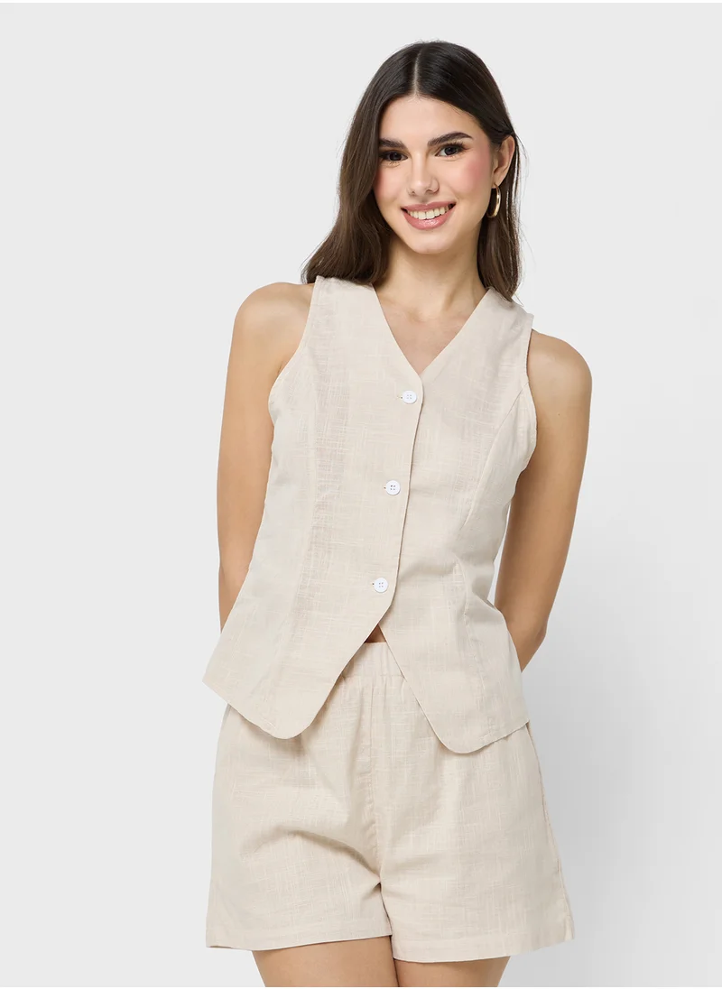 جينجر Button Down Waistcoat & Short Coord Set