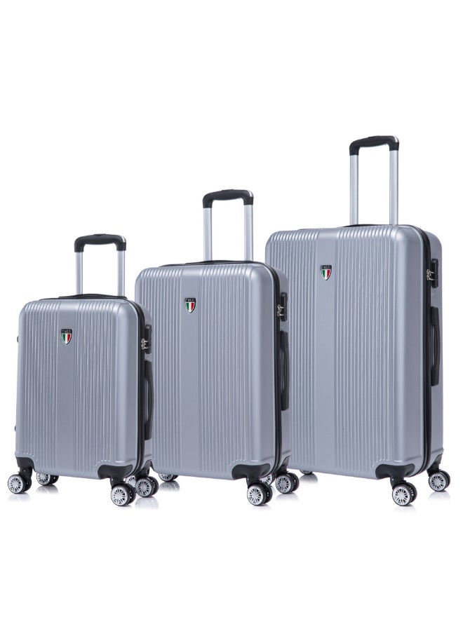 TUCCI 3-Piece Lustria Hardside Luggage Trolley Set Silver 76 x 29.5 x 48 cm T0809-S - Image 1