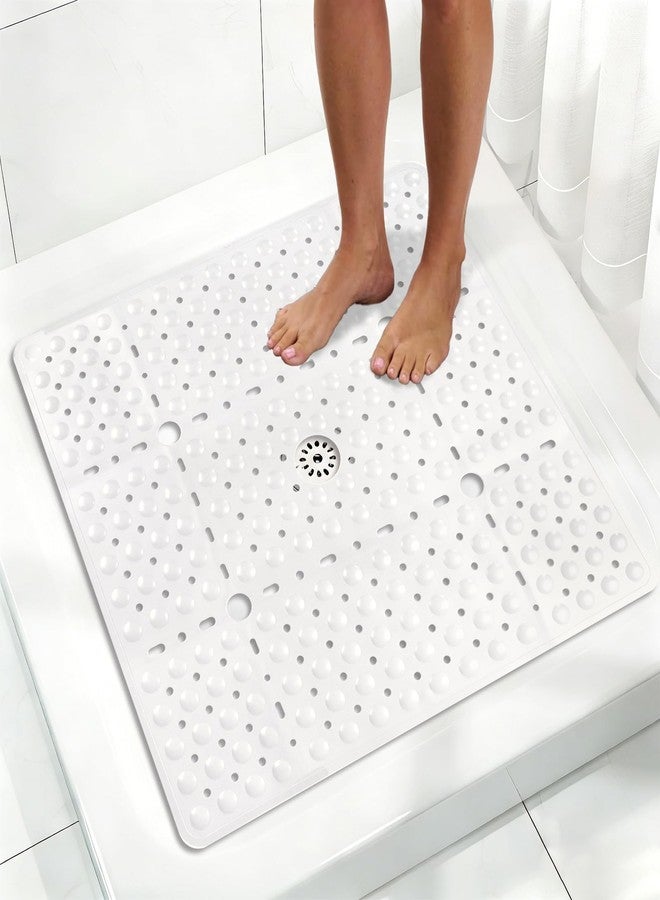 Mofonky Square Shower Mat Non Slip: 27 X 27 Inch Large Shower Floor Mat with Drain Hole in Middle - Soft TPE Anti Slip Shower Mats for Inside Shower - Image 1