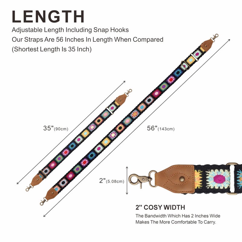 Nefelibata Purse Strap-2" Crazy Horse Leather Wide Shoulder Strap Adjustable Replacement,Retro knit Embroidery Multi-pattern Crossbody Bag Straps for Handbag,Crossbody Bags(Black Knit Embroidery) - Image 5