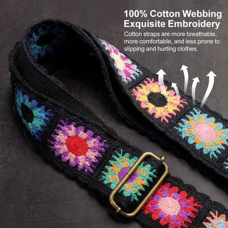 Nefelibata Purse Strap-2" Crazy Horse Leather Wide Shoulder Strap Adjustable Replacement,Retro knit Embroidery Multi-pattern Crossbody Bag Straps for Handbag,Crossbody Bags(Black Knit Embroidery) - Image 4