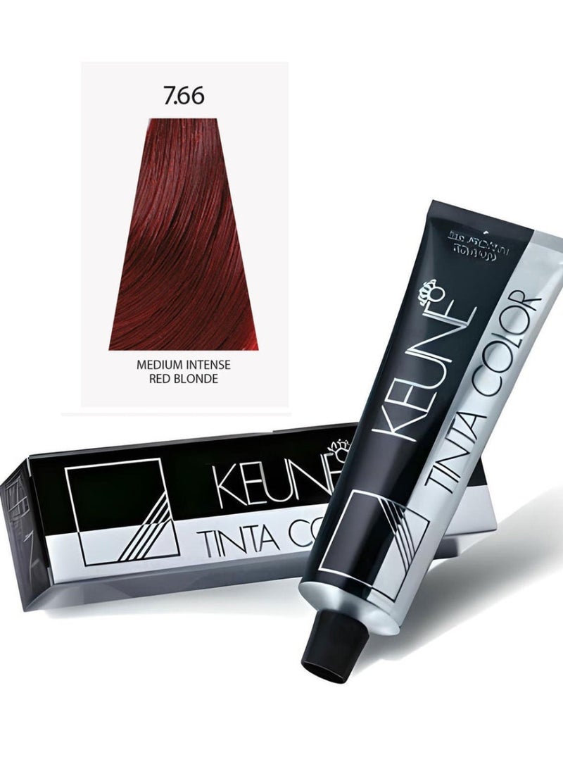Keune Tinta Color Hair Dye 7.66 - MEDIUM INTENSE RED BLONDE Color - Image 1