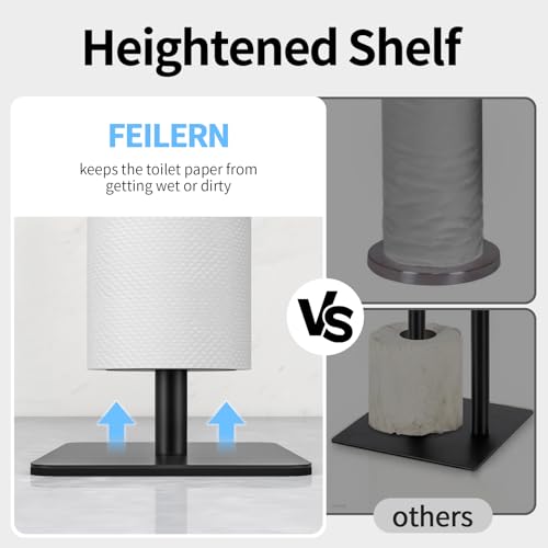 FEILERN Toilet Paper Holder Stand for Bathroom Floor Standing Toilet Roll Dispenser Storages 4 Reserve Rolls, with Top Storage Shelf for Cell Phones, Wipe, Wallet and More(Black) - Image 3
