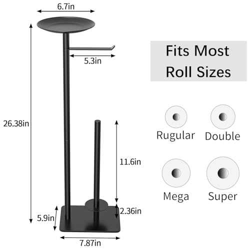 FEILERN Toilet Paper Holder Stand for Bathroom Floor Standing Toilet Roll Dispenser Storages 4 Reserve Rolls, with Top Storage Shelf for Cell Phones, Wipe, Wallet and More(Black) - Image 2