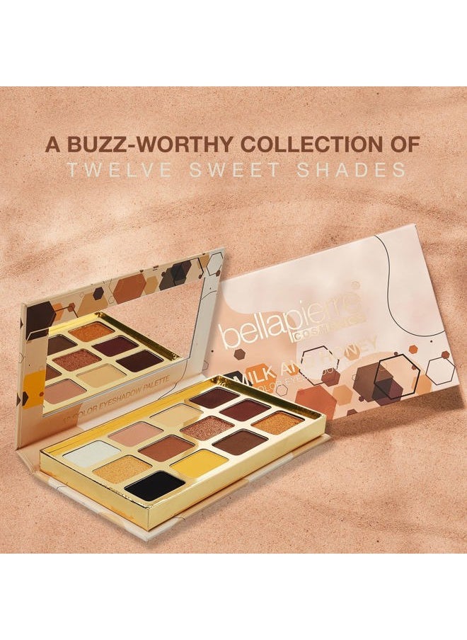 BellaPierre Milk & Honey Eyeshadow Palette | 12 Shades in Matte, Satin, Shimmer, & Foil Finishes | Non-Toxic & Paraben Free | Vegan & Cruelty-Free  - Image 2