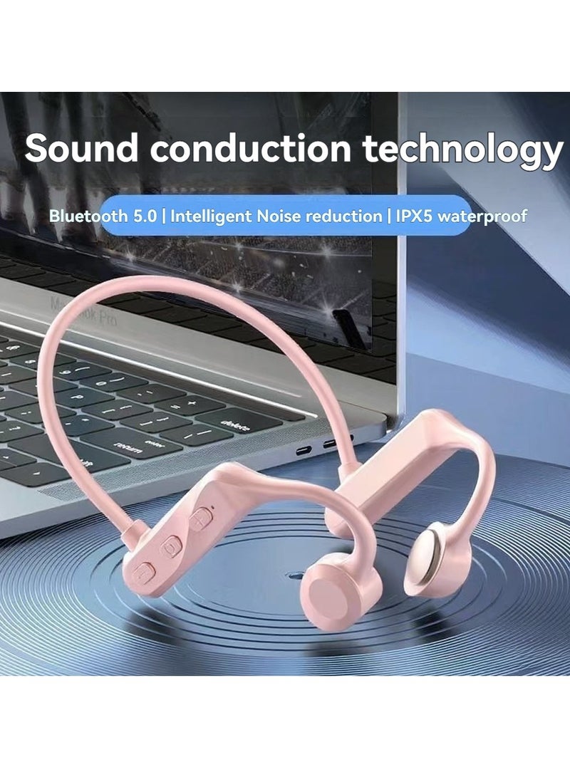 New Bone Conduction Wireless Earphone Air Conduction Bluetooth Sports Headset Sports Not In-Ear Safety Headphones (Pink)  - Image 1