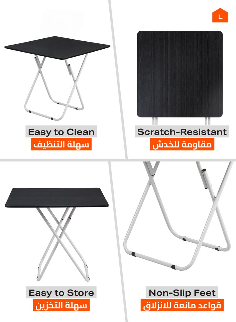 لوازم طاولة مربعة قابلة للطي - 70×70×81.5 سم، أسود - طاولة عملية وقابلة للحمل بتصميم متين وسطح سهل التنظيف مع إطار حديدي - مثالية للمساحات الصغيرة، غرف المعيشة، والاستخدام الخارجي - Image 4