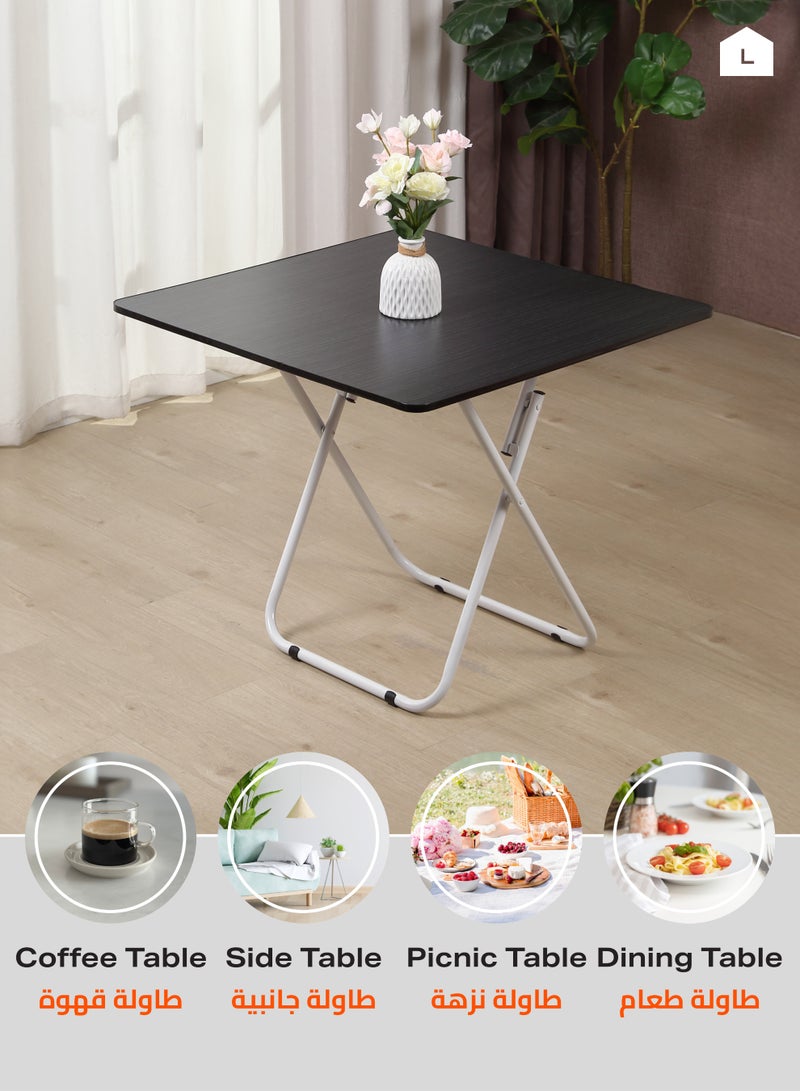 لوازم طاولة مربعة قابلة للطي - 70×70×81.5 سم، أسود - طاولة عملية وقابلة للحمل بتصميم متين وسطح سهل التنظيف مع إطار حديدي - مثالية للمساحات الصغيرة، غرف المعيشة، والاستخدام الخارجي - Image 5