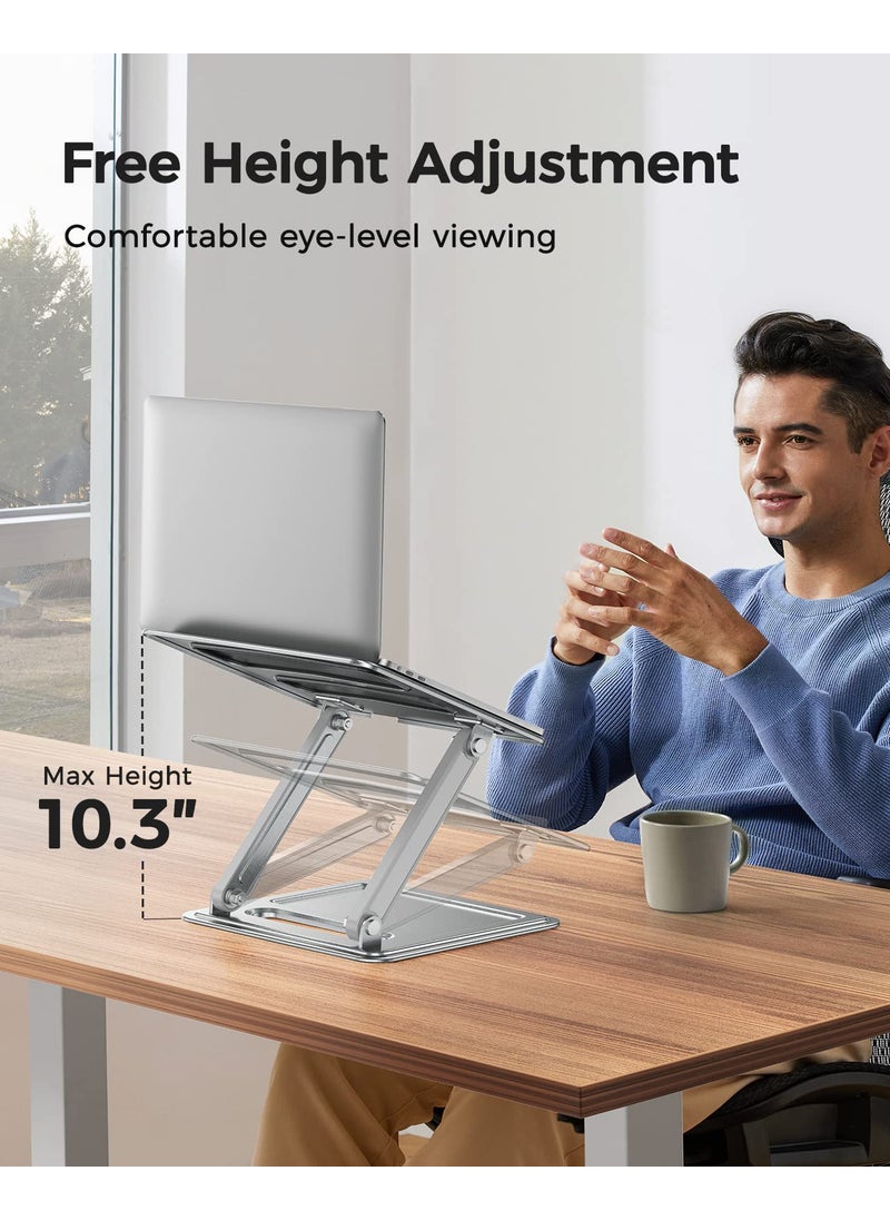 LORYERGO LORYERGO Adjustable Laptop Stand, Foldable Laptop Riser for 17.3inch Laptops, Portable Laptop Stand for Desk, Ergonomic Computer Notebook Stand Holds Up to 17.6lbs - Sliver  - Image 2