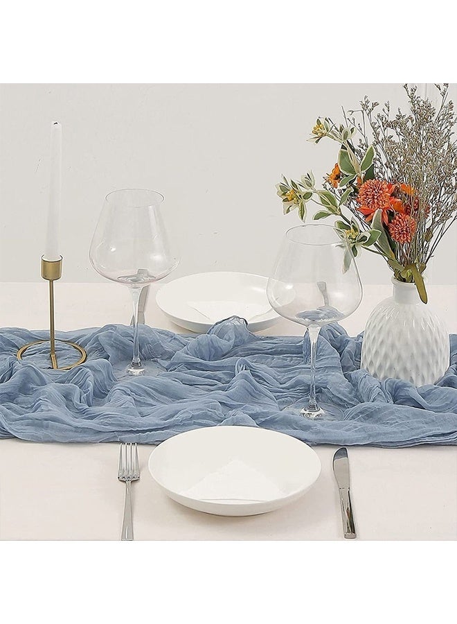 Translucent Blue Table Runner Chessian Tablecloth for Wedding Reception Bridal Shower Party Decoration Table Centerpiece 400*90CM - Image 3