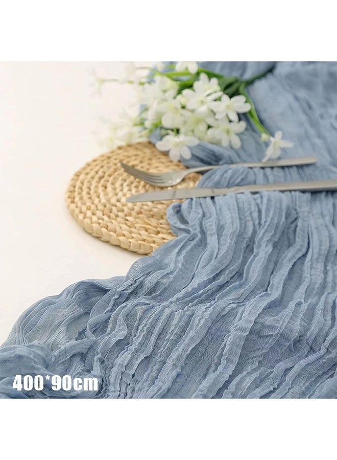 Translucent Blue Table Runner Chessian Tablecloth for Wedding Reception Bridal Shower Party Decoration Table Centerpiece 400*90CM - Image 1