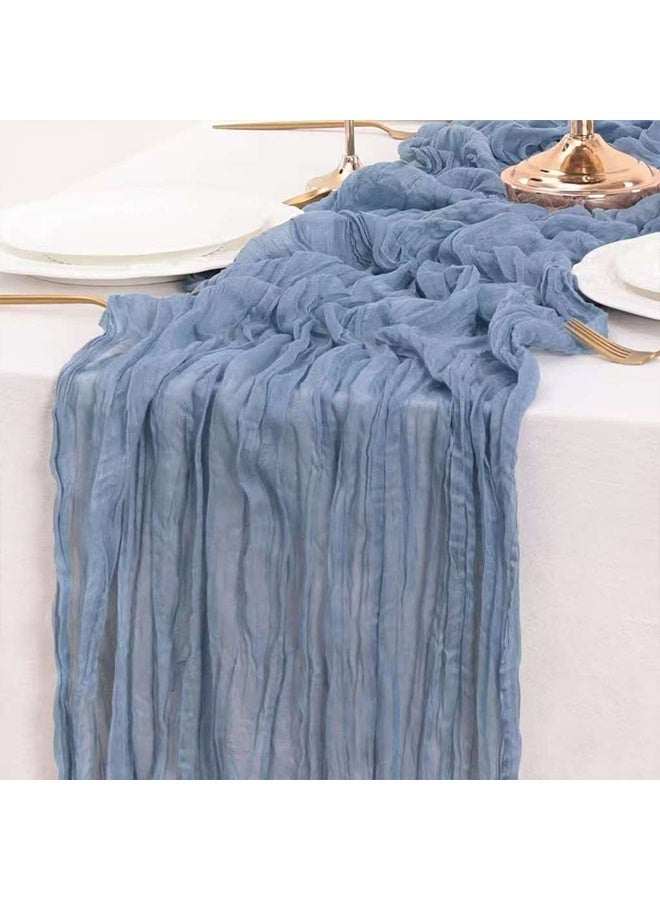 Translucent Blue Table Runner Chessian Tablecloth for Wedding Reception Bridal Shower Party Decoration Table Centerpiece 400*90CM - Image 4