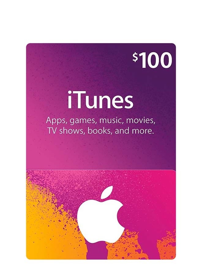 قسيمة بطاقة هدايا iTunes بقيمة 100 دولار أمريكي، متعددة الألوان