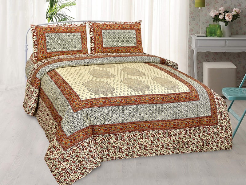 Braise Premium | King Size |100% Pure Cotton | Double Bedsheet 95 x 108 inches with 2 Pillow Covers (Brown, Cream) - Image 3