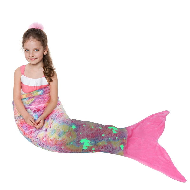 Catalonia Mermaid Tail Blanket for Girls Glow in The Dark Mermaid Sleeping Bag Unicorn Pattern Mermaid Gift for Girls