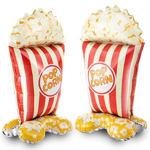 Charnoel 2 Pack 45 Inch Giant Standing Popcorn Balloons 3D Circus Carnival Foil Popcorn Balloons for Movie Theme Circus Carnival Back to School Birthday Baby Shower Christmas Party Decorations Gifts - Image 1
