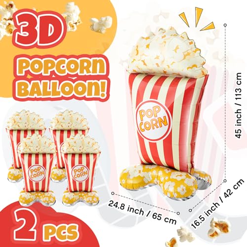 Charnoel 2 Pack 45 Inch Giant Standing Popcorn Balloons 3D Circus Carnival Foil Popcorn Balloons for Movie Theme Circus Carnival Back to School Birthday Baby Shower Christmas Party Decorations Gifts - Image 5
