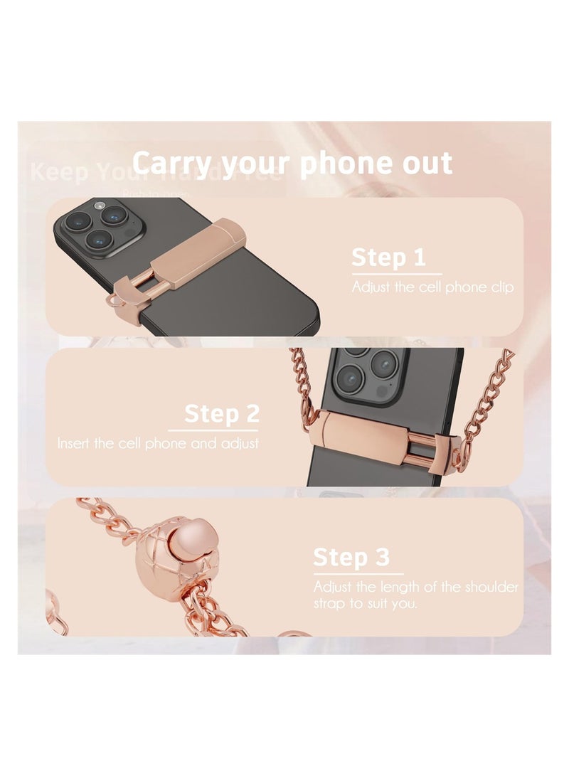 Excefore Universal Cell Phone Lanyard, Adjustable Universal Cell Phone Strap, Metal Crossbody Phone Lanyard with Detachable Clip, Anti Theft Phone Tether, Compatible with Most Phone Models - Rose Gold - Image 5