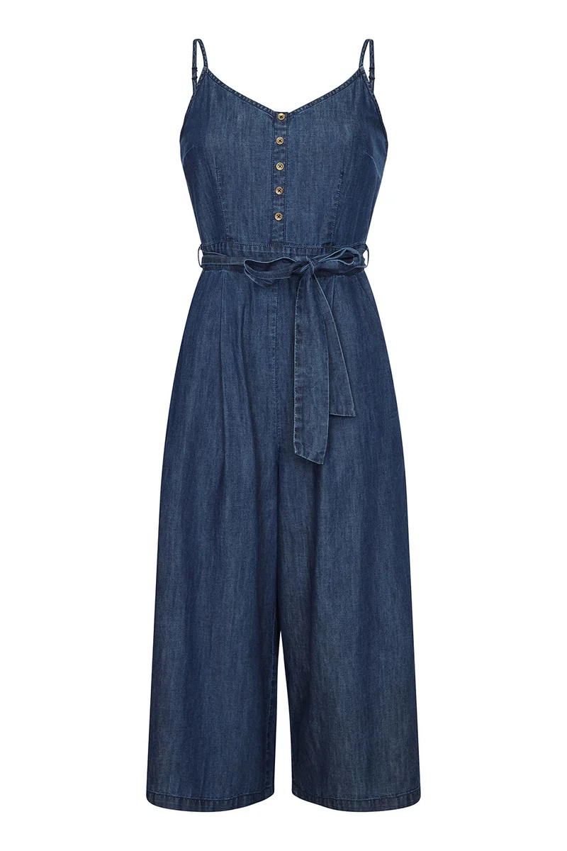 Yumi Button Cotton Denim Jumpsuit