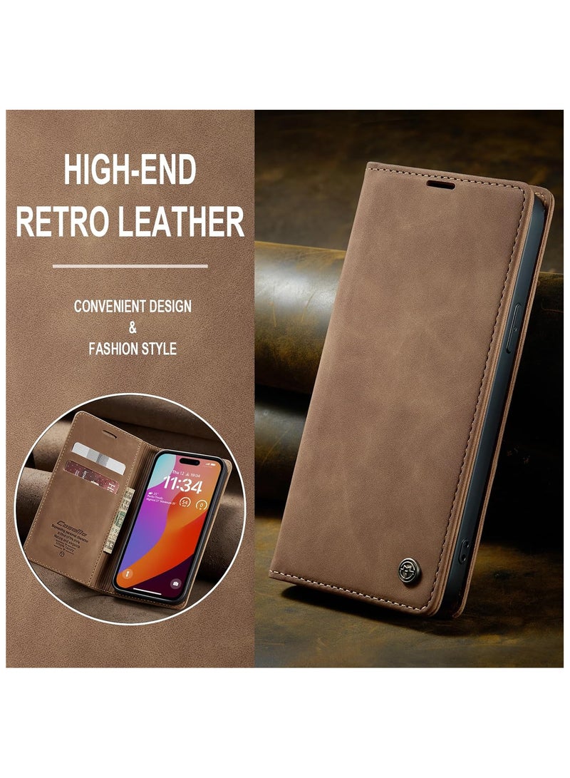 CaseMe CaseMe iPhone 15 Pro Max Case Wallet, for iPhone 15 Pro Max Wallet Case Book Folding Flip Folio Case with Magnetic Kickstand Card Slots Protective Cover for iPhone 15 Pro Max, Brown  - Image 2