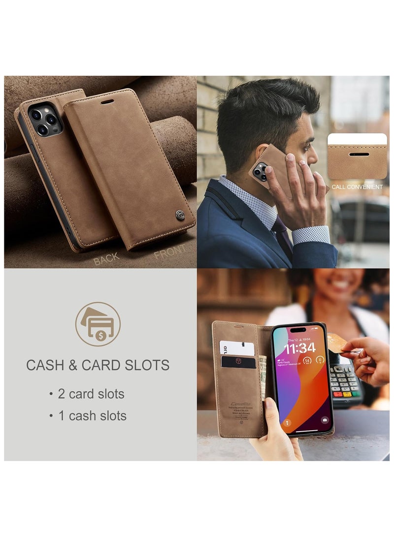 CaseMe CaseMe iPhone 15 Pro Max Case Wallet, for iPhone 15 Pro Max Wallet Case Book Folding Flip Folio Case with Magnetic Kickstand Card Slots Protective Cover for iPhone 15 Pro Max, Brown  - Image 4
