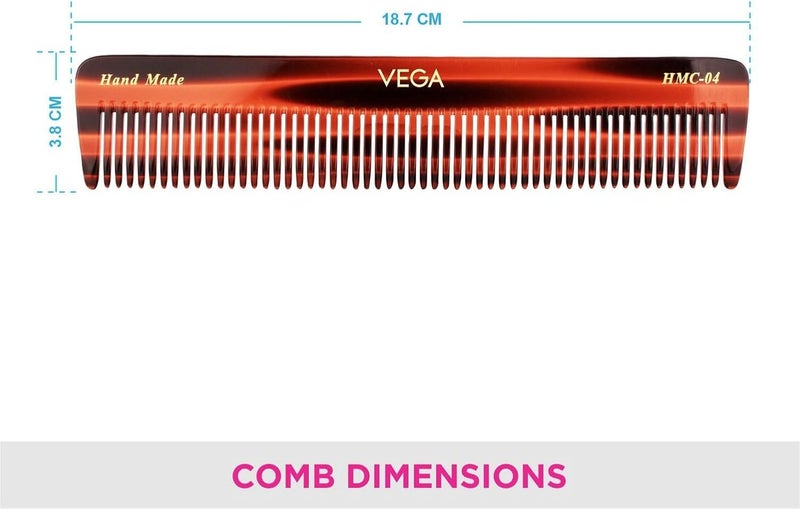 VEGA Handmade Tortoise Shell Wide Coarse Tooth Dressing Comb for Men & Women | Anti-Static Detangling Hair Comb for Daily Grooming, Brown - Image 5