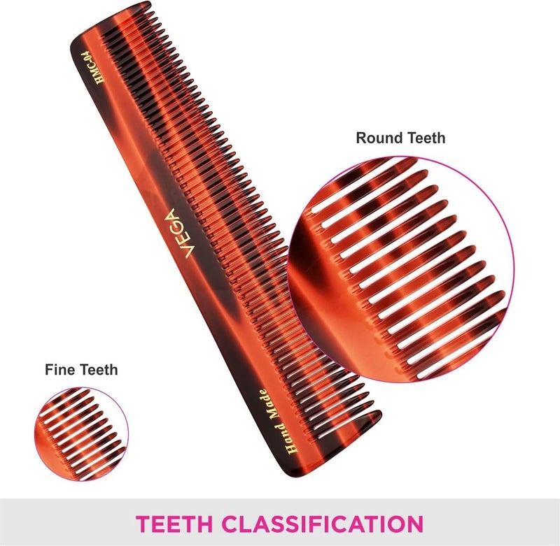 VEGA Handmade Tortoise Shell Wide Coarse Tooth Dressing Comb for Men & Women | Anti-Static Detangling Hair Comb for Daily Grooming, Brown - Image 3