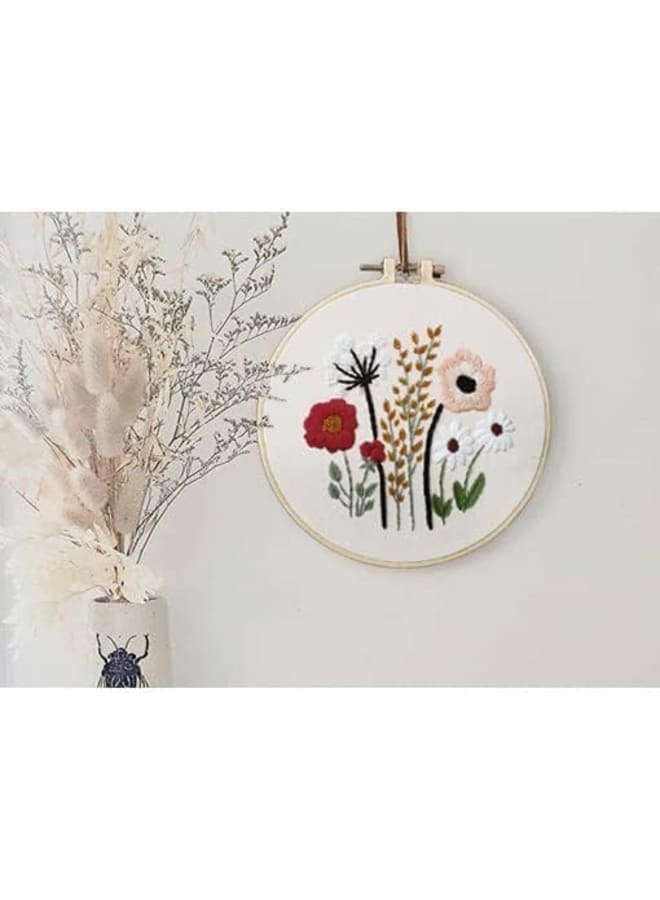 Yellow Flower Leaves Embroidery Kit Starter Set, Hand Embroidery Set,Pattern Printed Cross Stitch Set for Beginner Adults, with Embroidery Hoop and Instructions (Flower 1) - Image 2