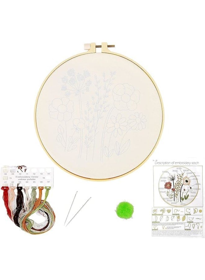 Yellow Flower Leaves Embroidery Kit Starter Set, Hand Embroidery Set,Pattern Printed Cross Stitch Set for Beginner Adults, with Embroidery Hoop and Instructions (Flower 1) - Image 3