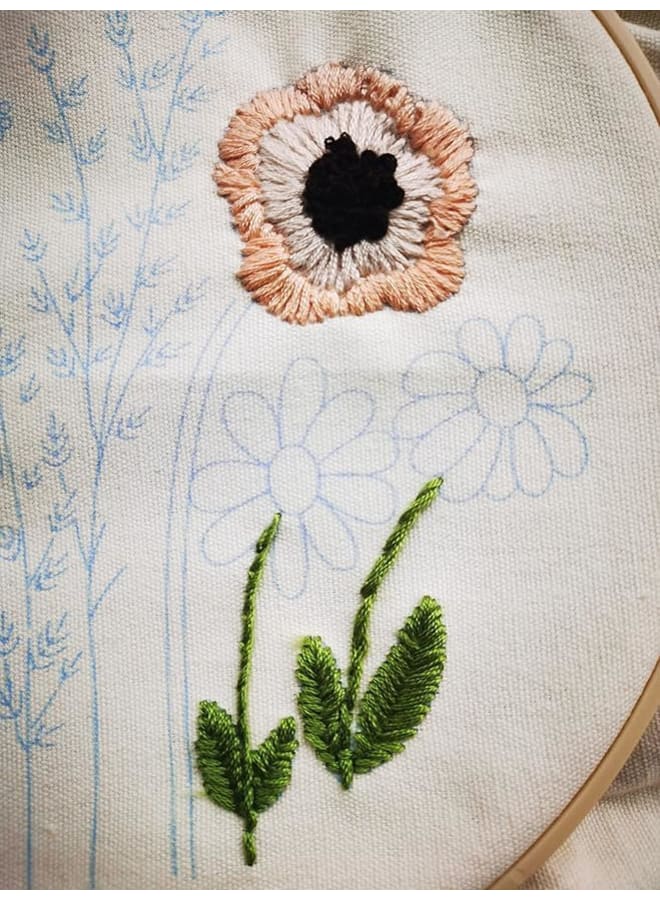 Yellow Flower Leaves Embroidery Kit Starter Set, Hand Embroidery Set,Pattern Printed Cross Stitch Set for Beginner Adults, with Embroidery Hoop and Instructions (Flower 1) - Image 5