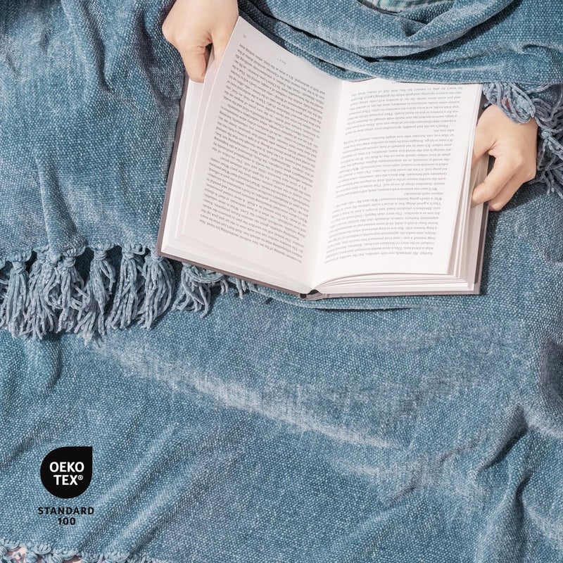 EVERGRACE Soft Chenille Throw Blanket for Couch  Cozy Plush Fuzzy Decorative Chenille Knit Throw Blanket with Tassels  Lightweight Blanket and Throws for Bed Sofa Gift Home Decor  Cloud Blue 50""x60"" - Image 5