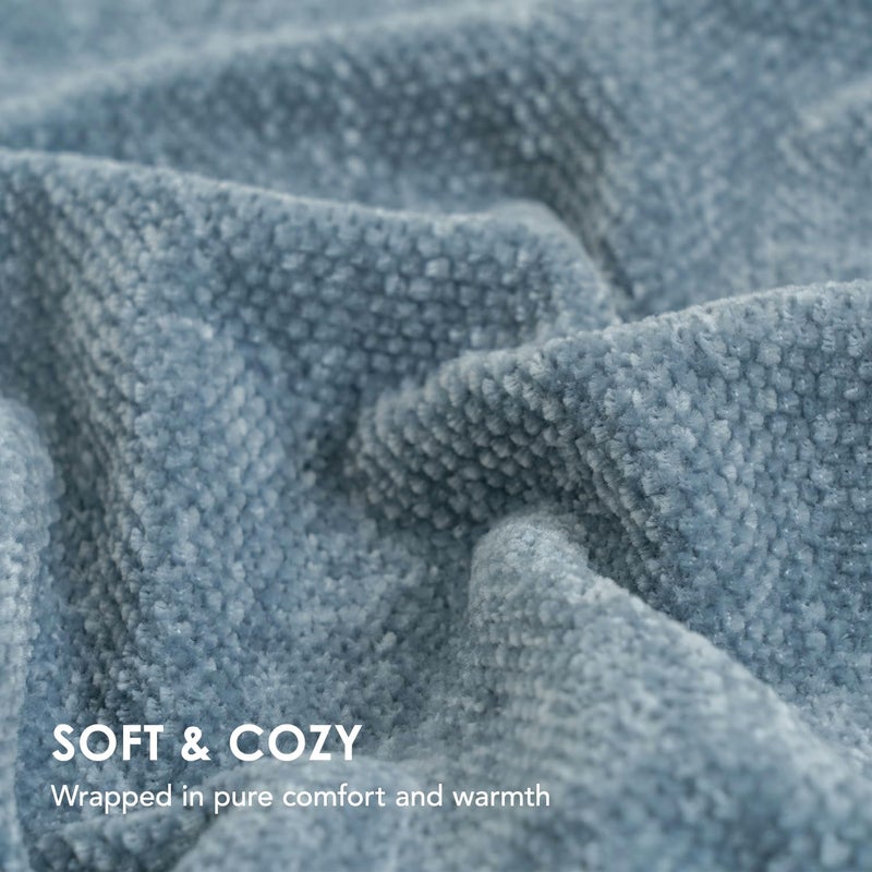 EVERGRACE Soft Chenille Throw Blanket for Couch  Cozy Plush Fuzzy Decorative Chenille Knit Throw Blanket with Tassels  Lightweight Blanket and Throws for Bed Sofa Gift Home Decor  Cloud Blue 50""x60"" - Image 3