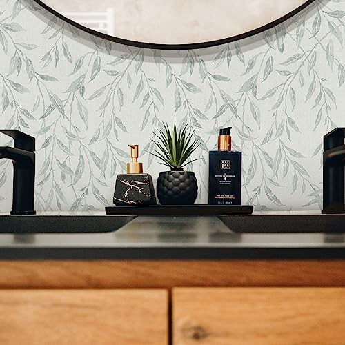Sevalo Leaf Leaves Peel and Stick Wallpaper Boho Contact Paper for Cabinets and Drawer Greenery Contact Paper for Walls Self-Adhesive Removable Wallpaper Bathroom Olive Farmhouse Nature 17.3inW 197inL - Image 2