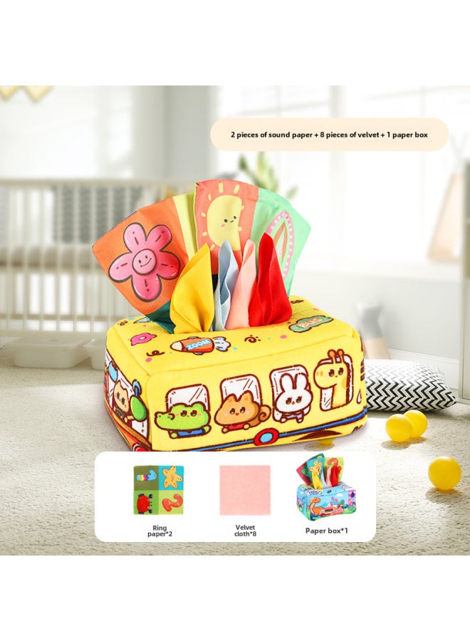 Baby Educational Learning Paper Toy 0-3 Years Old Finger Exercise Tear-proof Baby Early Education Tissue Box Cloth Book-Color:24 Bus Tissue Box  - Image 1