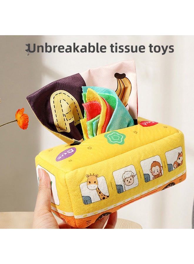 Baby Educational Learning Paper Toy 0-3 Years Old Finger Exercise Tear-proof Baby Early Education Tissue Box Cloth Book-Color:24 Bus Tissue Box  - Image 2