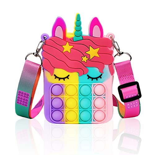 Civan Small Pop PurseUnicorn Pop Purse for Girl Boy and Women Pop Bag with Unicorn Pop ToyShoulder Bag Fidget Toys Pop Fidget Backpack Toy for ADHD Anxiety School Backpack Silicone Bag Pop for Girls - Image 1