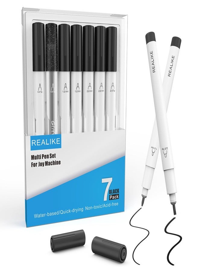 REALIKE Black Pens Set Compatible with Cricut Joy/Xtra, 7 Pack Variety Pens Include Fine Point Pen,Glitter Gel, Marker, Calligraphy Writing Drawing Pens - Image 1