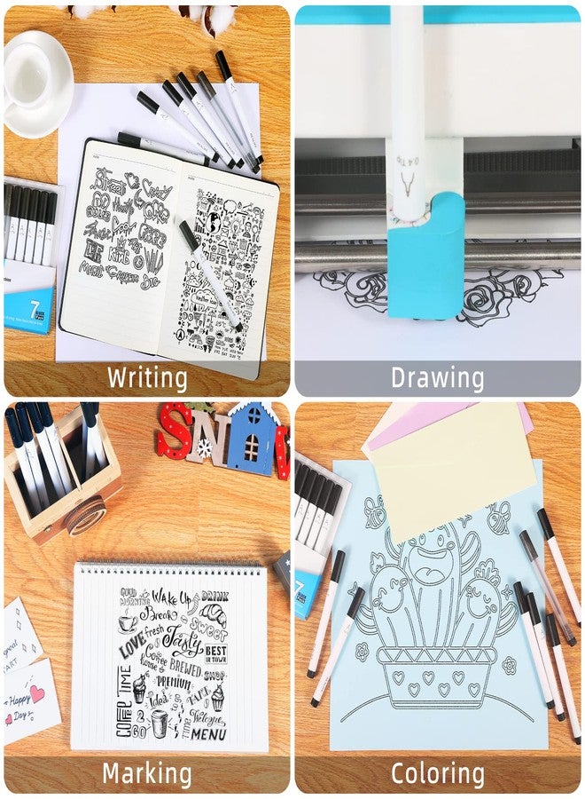 REALIKE Black Pens Set Compatible with Cricut Joy/Xtra, 7 Pack Variety Pens Include Fine Point Pen,Glitter Gel, Marker, Calligraphy Writing Drawing Pens - Image 4