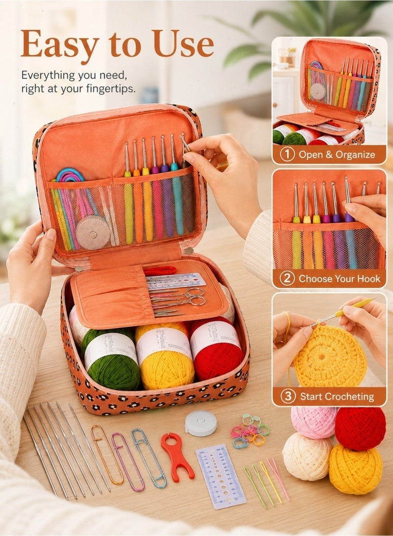 58PCS Crochet Kit for Beginners, Portable Crochet Hook Set with Yarn, Ergonomic Hooks, Lace Hooks and Storage Bag for Adults, Teens, Mother and Grandma - Image 1