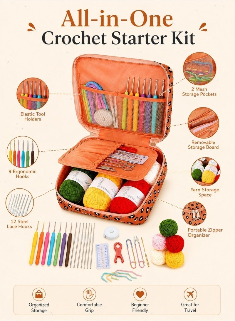 58PCS Crochet Kit for Beginners, Portable Crochet Hook Set with Yarn, Ergonomic Hooks, Lace Hooks and Storage Bag for Adults, Teens, Mother and Grandma - Image 3