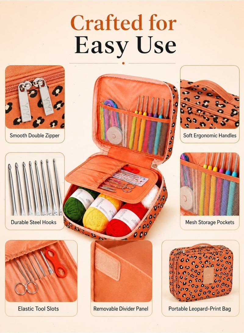 58PCS Crochet Kit for Beginners, Portable Crochet Hook Set with Yarn, Ergonomic Hooks, Lace Hooks and Storage Bag for Adults, Teens, Mother and Grandma - Image 4