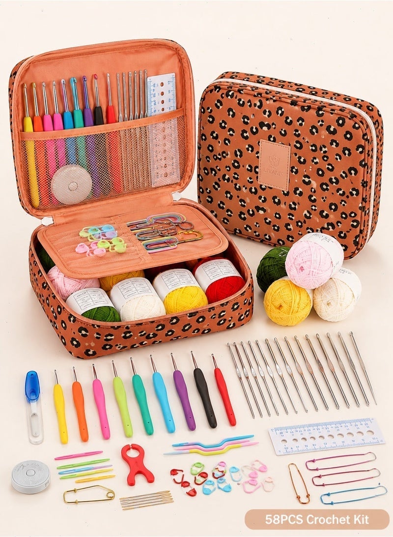 58PCS Crochet Kit for Beginners, Portable Crochet Hook Set with Yarn, Ergonomic Hooks, Lace Hooks and Storage Bag for Adults, Teens, Mother and Grandma - Image 5