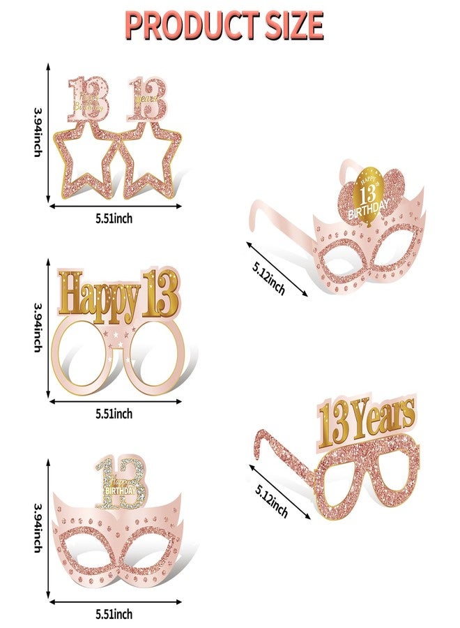 Guiruiy 24PCS 13th Birthday Paper Eyeglasses Decorations for Girls, Pink Rose Gold Happy 13th Birthday Eyeglasses Party Supplies, Funny 13 Year Old Birthday Thirteen Teenager Glasses Decor - Image 2